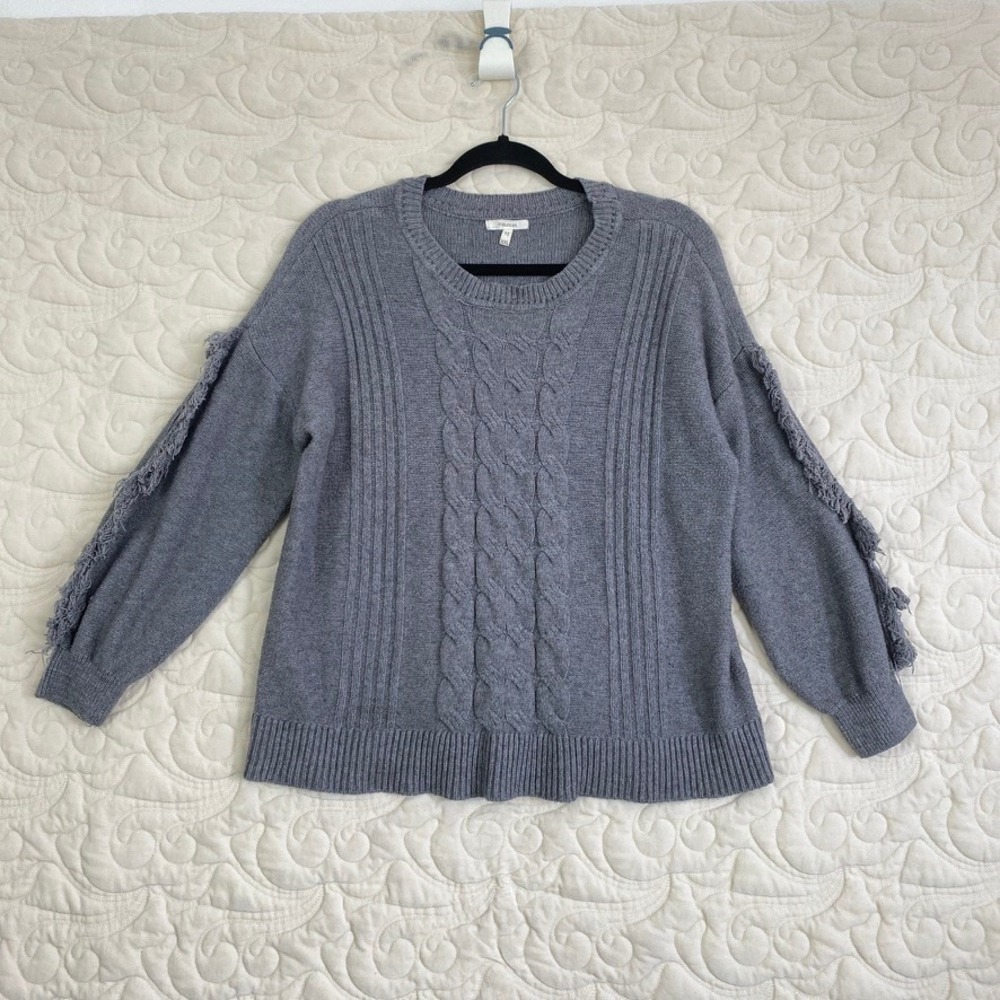 Maurices Gray Cable Knit Fringe Sleeve Crew Neck Sweater Womens XXL Pullover